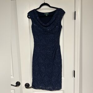 Navy blue Ralph Lauren cocktail dress.